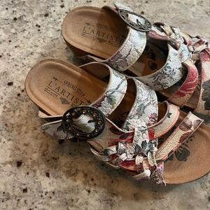 Spring Step L'Artiste Yardley Floral Leather Slide Sandals Wedge Multi-Color 37
